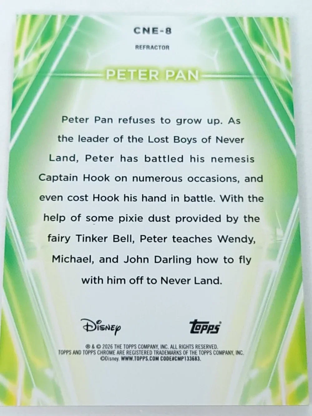 Peter Pan Topps 2026 Disney Neon Holo Chrome Refractor Limited 068/199 CNE